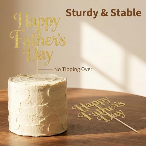 Happy Father's Day Cake Topper - Gold Glitter Decoration