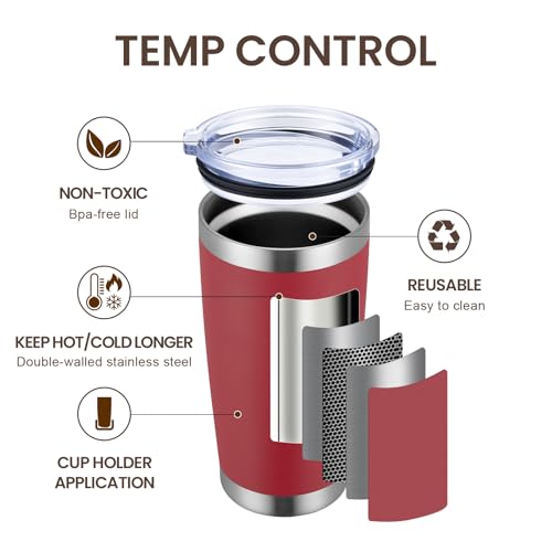 MEWAY 20oz Insulated Travel Tumbler with Lid & Straw - Red