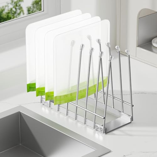 Metal Reusable Bag and Bottle Drying Rack - Silver Kitchen Organizer