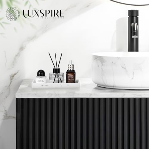 Luxspire Silicone Bathroom Vanity Tray, 7.9-Inch Marble White, 2-Pack