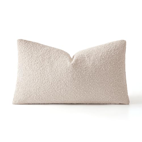 MIULEE 20x12 Inch Beige Boucle Lumbar Pillow Cover - Pack of 1