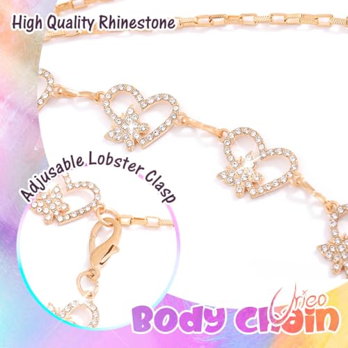 Urieo Rhinestone Crystal Gold Waist Chain Belly Belt for Women