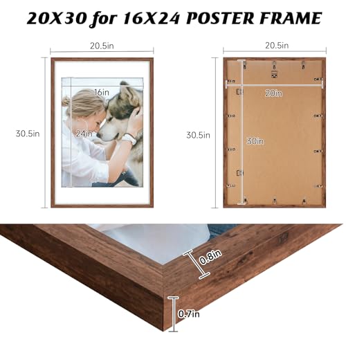 Light Walnut 20x30 Wall Photo Frame for 16x24 Prints - Rustic Woodgrain