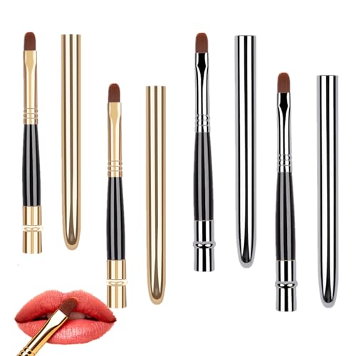 Glohscve 4 PCS Professional Lip Brushes with Caps - Travel Makeup Wand Set