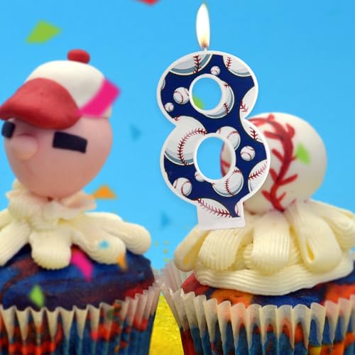 Number 3 Baseball Birthday Candle - Blue & White Cake Topper