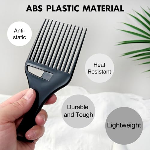 Zoolinn 3-Pack Black Plastic Afro Pick Lift Combs for Detangling Hair, Wigs & Braids