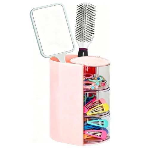 3-Tier Rotating Hair Accessories Organizer & Makeup Brush Holder - Pink