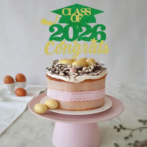 Class of 2026 Graduation Cake Topper - Green Gold Party Decor