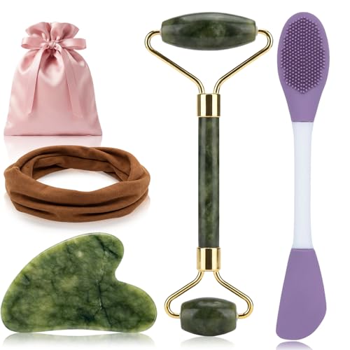 TOPhld 5-Piece Face Roller and Gua Sha Facial Massage Tool Set for Anti-Aging and De-Puffing