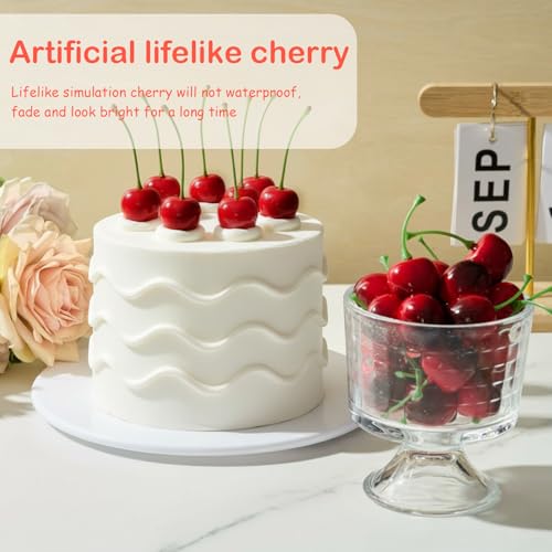 Skylety 50 Pieces Dark Red Fake Cherries for Decoration