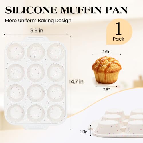 Vinino Silicone Muffin Pan - Nonstick, BPA-Free, 12-Cup Tray