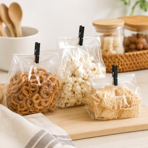 VAKTX Black Mini Clothespins with Jute Twine, 100pcs Small Wood Photo Clips