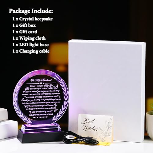 Husband Gift Crystal Keepsake with Colorful LED Base - Anniversary & Love Gift - Style 3