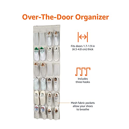 Amazon Basics 24-Pocket Over-the-Door Shoe Organizer, Light Grey