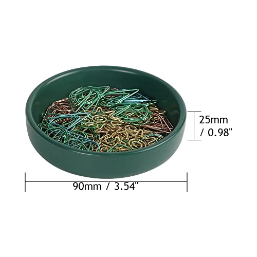 MEI YI TIAN Ceramic Paperclip Holder - Round Desk Organizer, Dark Green