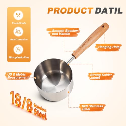 TREMENDRY 1/2 Cup Stainless Steel Pet Food Scoop with Wood Handle