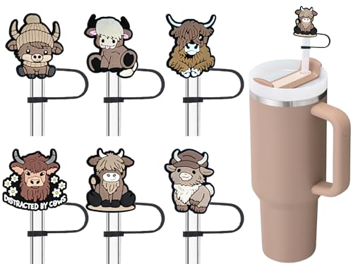 Highland Cow Silicone Straw Toppers for 30/40 oz Tumblers - Set of 6