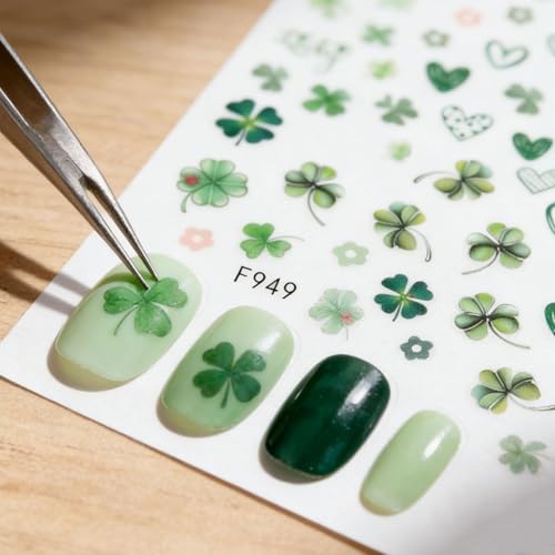 St. Patrick's Day 3D Shamrock Nail Stickers Green Clover Decals 4 Sheets