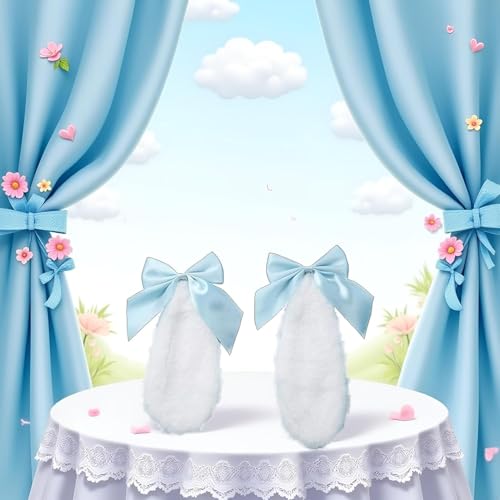 Blue Bunny Lop Ear Hair Clips with Bows 1 Pair Cosplay Hair Accessories