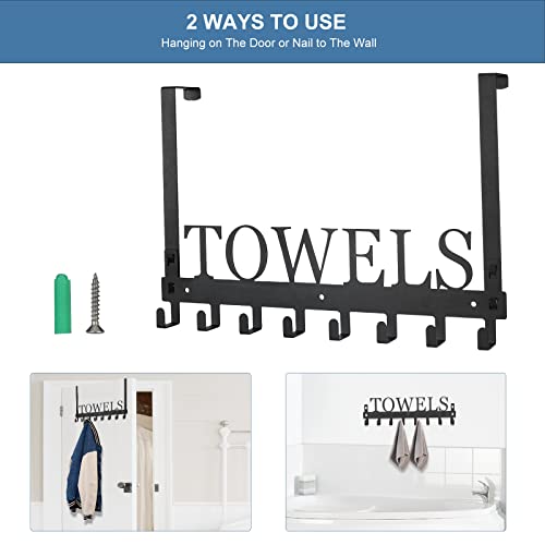 Azmoncy Black Over The Door Towel Rack with 8 Hooks - Heavy Duty Space Saver