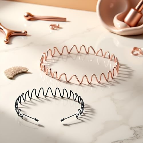 WaigN Black Metal Wavy Headband – Durable Non-Slip Hair Hoop for Men and Women
