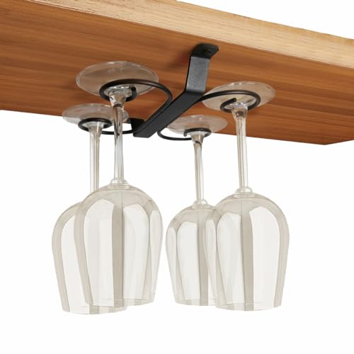 GeLive 9-Inch Black Under Cabinet Wine Glass Holder with 4 Hooks