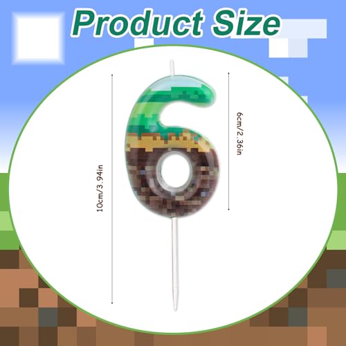 Green Pixel Birthday Cake Candle for Gaming Theme Parties