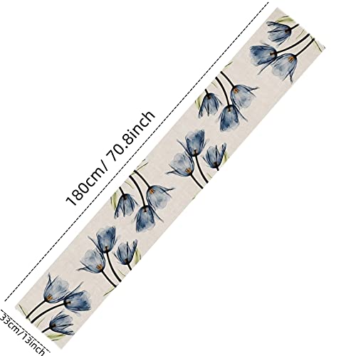 Tulip Blue Floral Table Runner 13x72 Inch Linen Blend for Spring Summer Decor - Variation of THIS listing