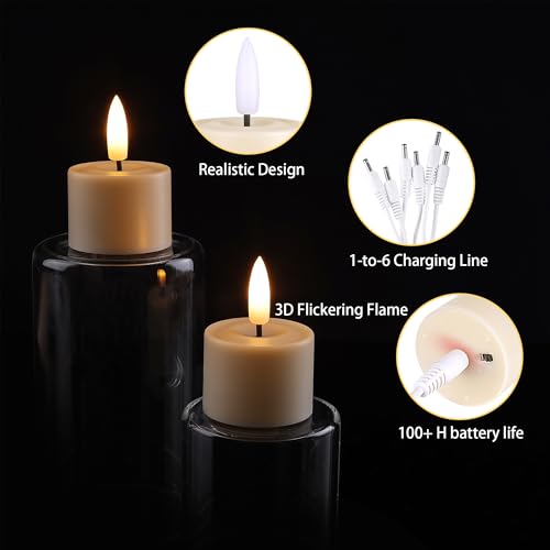 12 Pack Rechargeable LED Tea Lights with Remote Timer, Flickering Flameless Candles