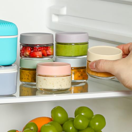 AOZITA Light Glass Salad Dressing Containers, 6 Pack 2oz Leakproof Cups with Lids