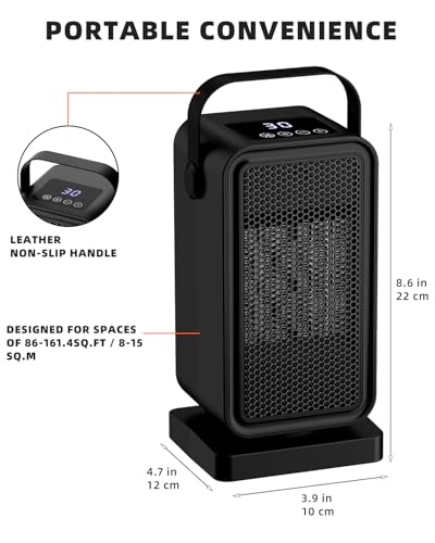 Jyxmor Black Portable Space Heater for Indoor Use, Fast Heating, Dual Modes, Timer & Overheat Protection
