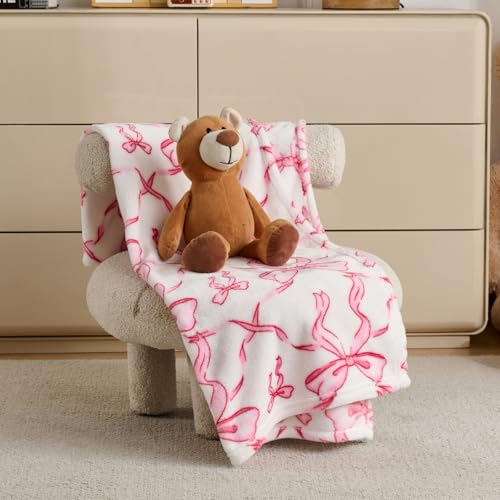 Yagle Mate Pink Bowknot Baby Blanket, 30x40 Inch Soft Fleece Receiving Blanket