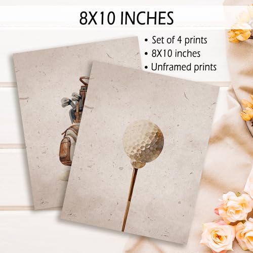 Vintage Golf Wall Art Set of 4 - 8x10 Unframed Prints