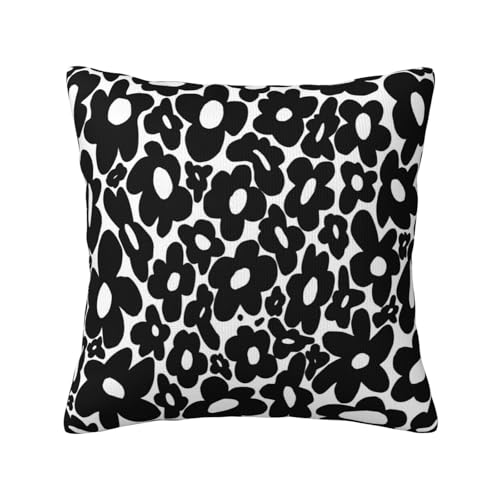 Retro 70s Black and White Flowers Throw Pillow Case – 18"x18"