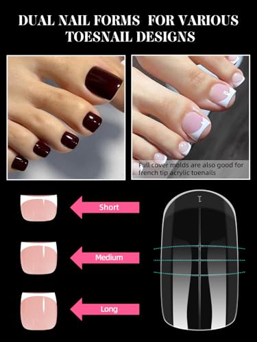 EBANKU Poly Gel Toe Nail Form Set - 150 Reusable Dual Forms with Brush, File & Clips