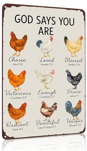 God Says You Are Amazing Chicken Tin Sign, 8x12 Farmhouse Wall Decor