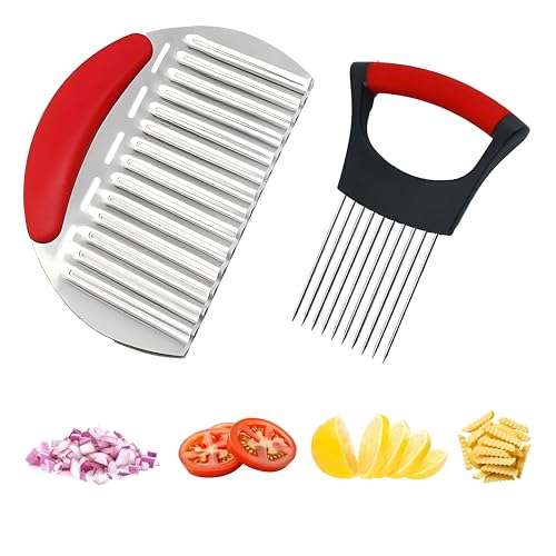 Stainless Steel Onion Holder with French Fry Cutter | Safe Slicing Tool