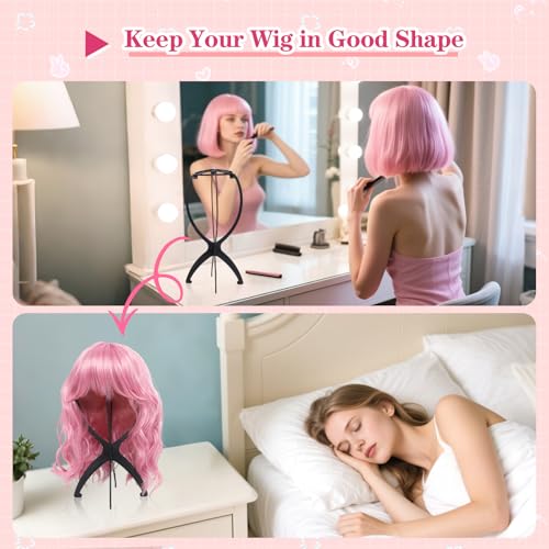 Portable Wig Stand Tripod 2 Pack - Black Collapsible Holder for Styling, Drying and Storage