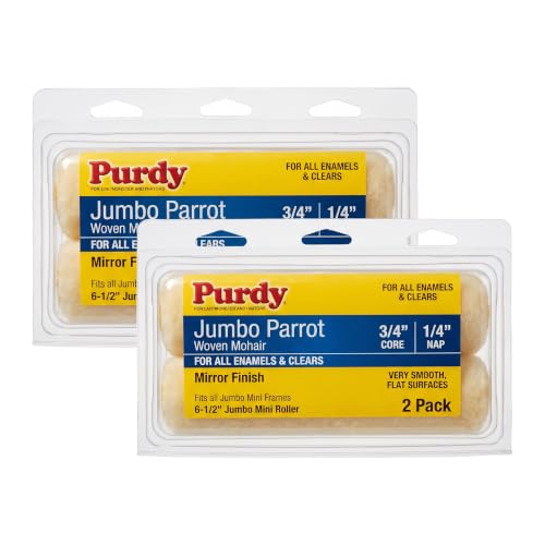 Purdy Parrot Jumbo Mini Roller Cover 6.5 in. x 1/4 in. Pack of 2, Woven Mohair for Smooth Surfaces