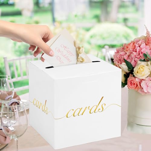 Gold Foil White Card Box for Weddings & Parties - 7.9"