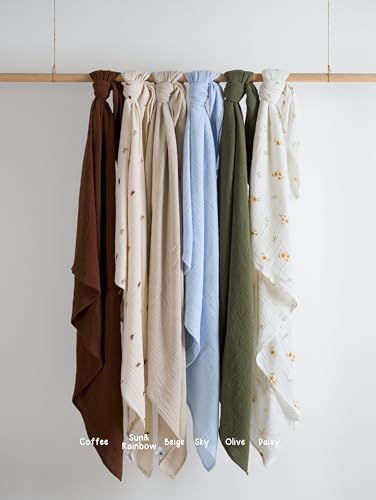 Meracorallo 100% Cotton Muslin Swaddle Blanket - Olive Green, 43x43 Inches