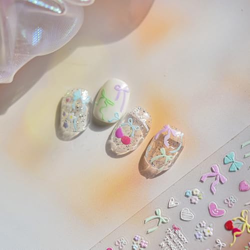 5D Embossed Bowknot Nail Stickers Art Decals for DIY Manicure