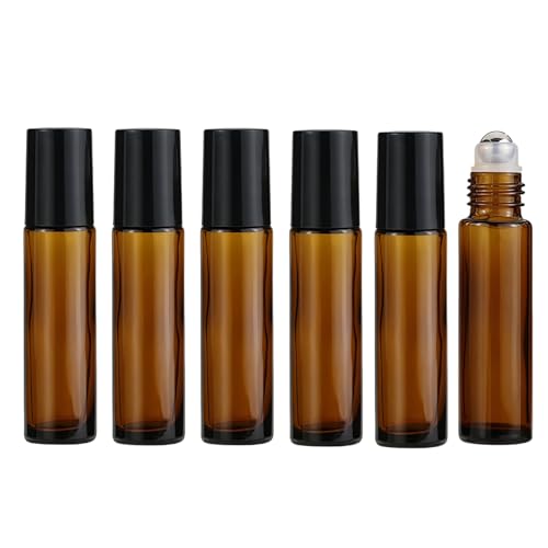 Glass Roller Bottles for Essential Oils 10ml - 6 Pack
