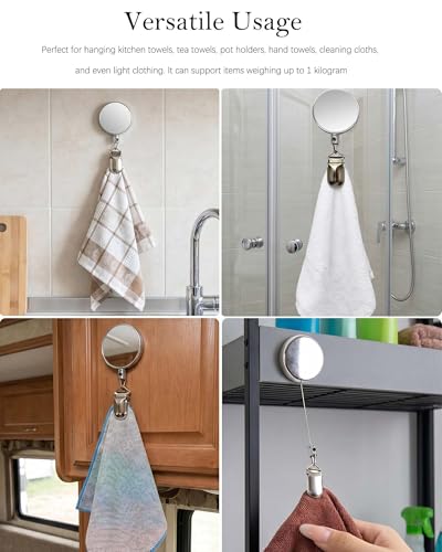 Retractable Towel Clip Holder - Zinc Alloy Kitchen & Bathroom Use