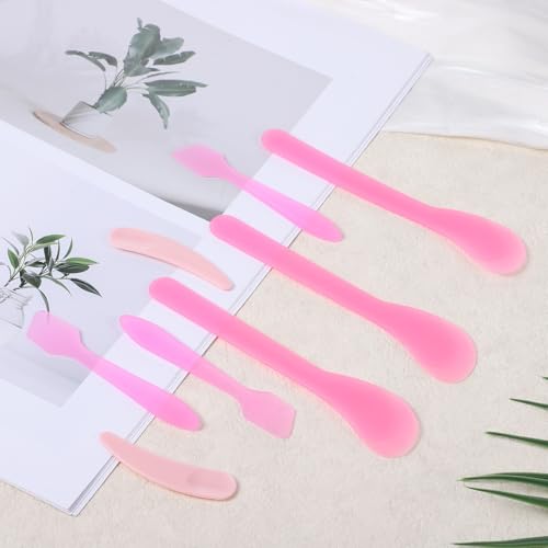 15 Pcs Mini Makeup Spatula Set Reusable Pink Plastic Cosmetic Scoops