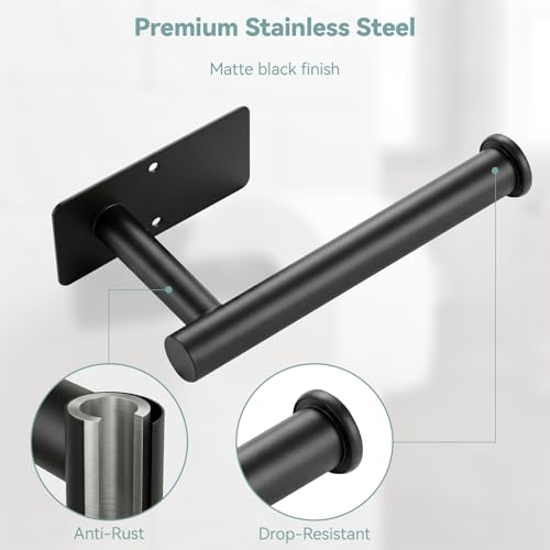 Black Toilet Paper Holder - Wall Mount, Adhesive or Screw Installation, Durable Stainless Steel