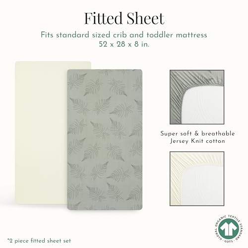Evolur 2-Pack Organic Cotton Fitted Crib Sheets - Sage Green Dinosaur Print