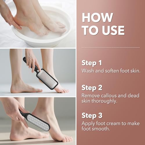 Kolavia 2 Pack Foot File Callus Remover - Stainless Steel Double-Sided Foot Scrubber