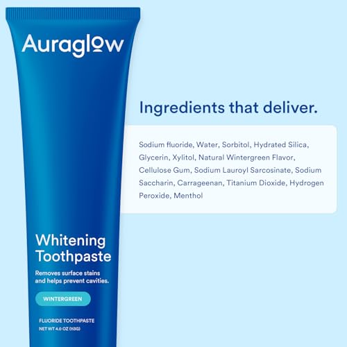 AuraGlow Hydrogen Peroxide Whitening Toothpaste with Fluoride, 4 oz