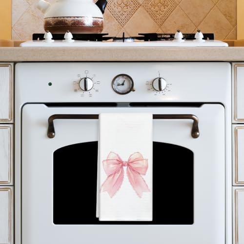 TRKAE Pink Bow Kitchen Towel - 16x24 Inch Coquette Decorative Dishcloth